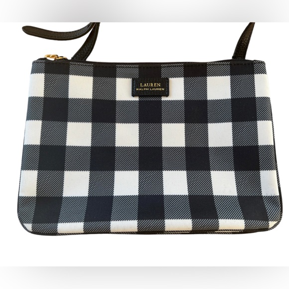 Ralph Lauren Black/White gingham new cross body 10” w x 7.25” h, 2 zipper areas. - Picture 1 of 6